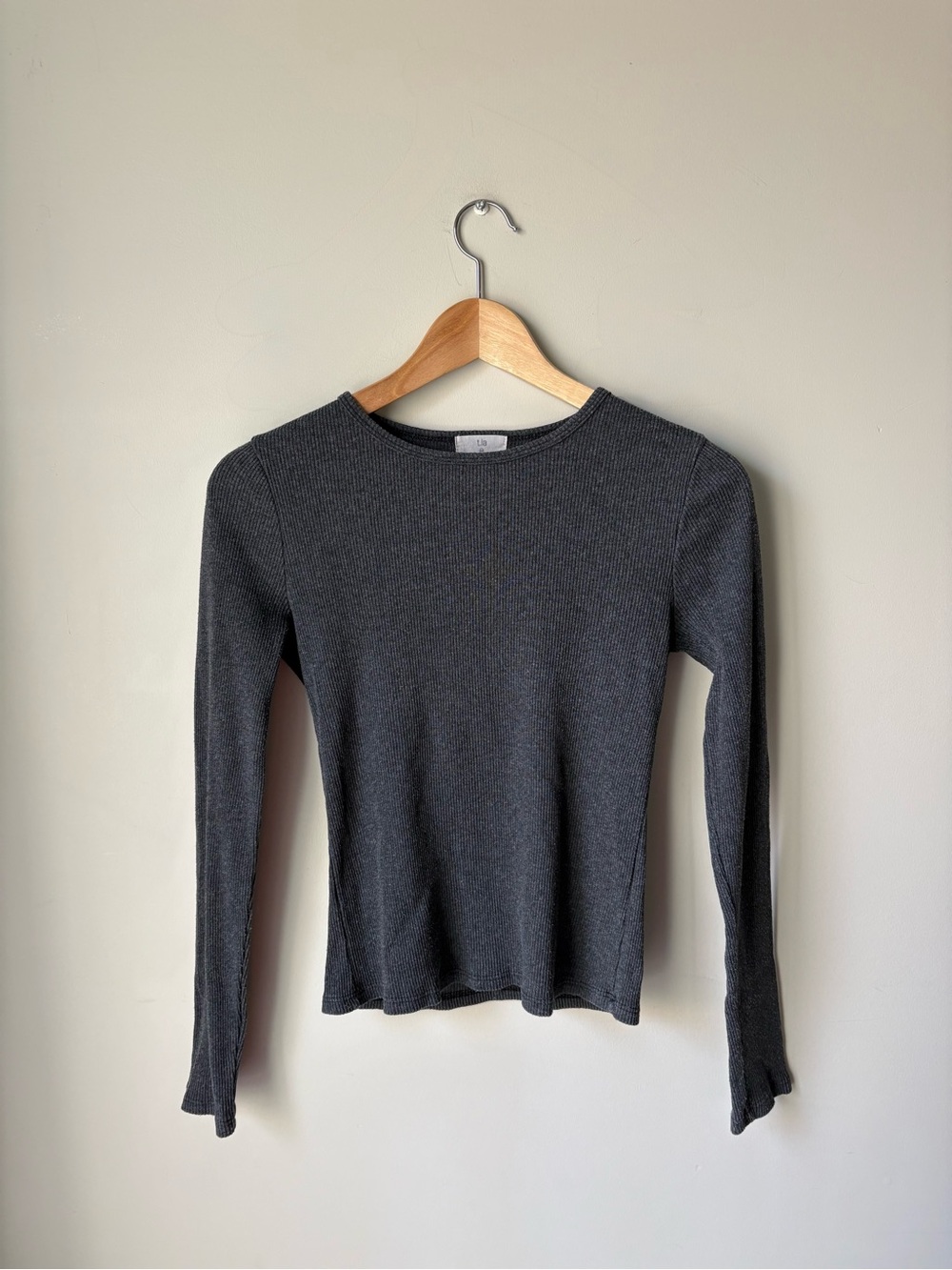 Anthropologie Charcoal Ribbed Long-Sleeve Fitted Top
